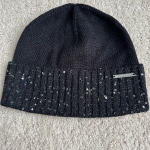 Michael Kors Black Sequin Cuff Knit Beanie